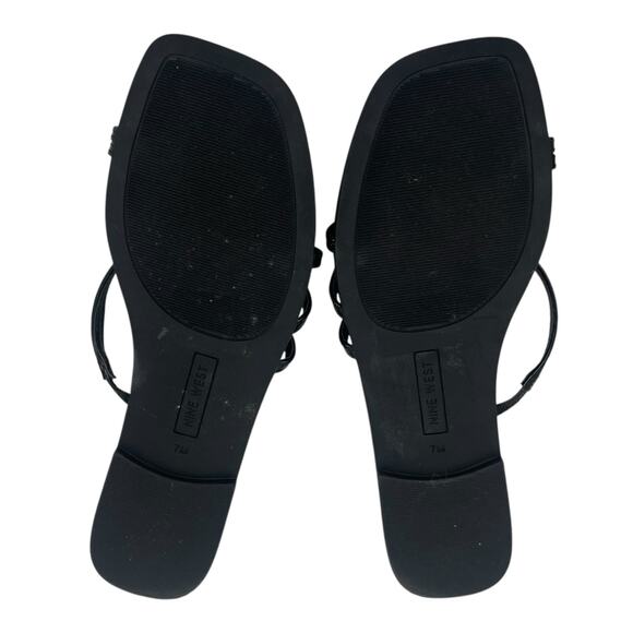 Nine West Tigra Square Toe Strappy Slide Flat Sandal Black Gold Size 7M - Picture 8 of 10